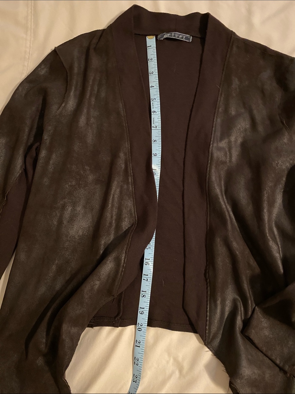 Velvet by Graham and Spencer Faux-Leather Brown Open-Front Patchwork Jacket Sz L